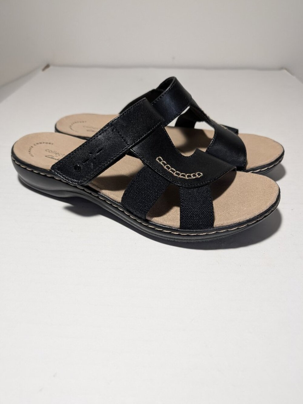 Clarks Leisa Emily Leather Sandals Black Size 9W